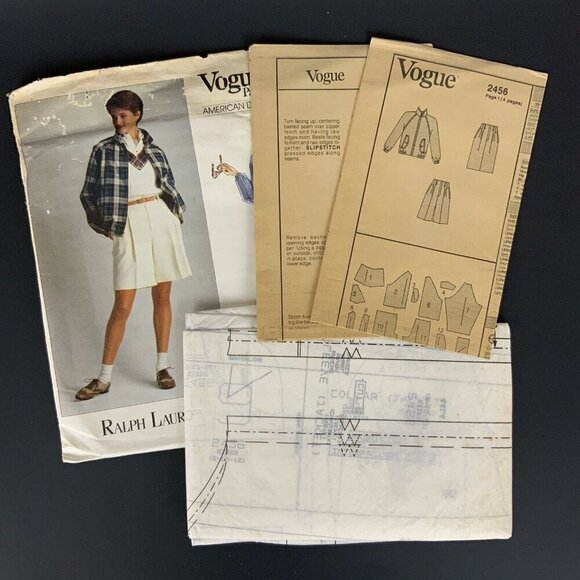Vogue 2456 Ralph Lauren Jacket Shorts Skirt 8 10 12 Sewing Pattern 1990 UNCUT - Picture 3 of 3